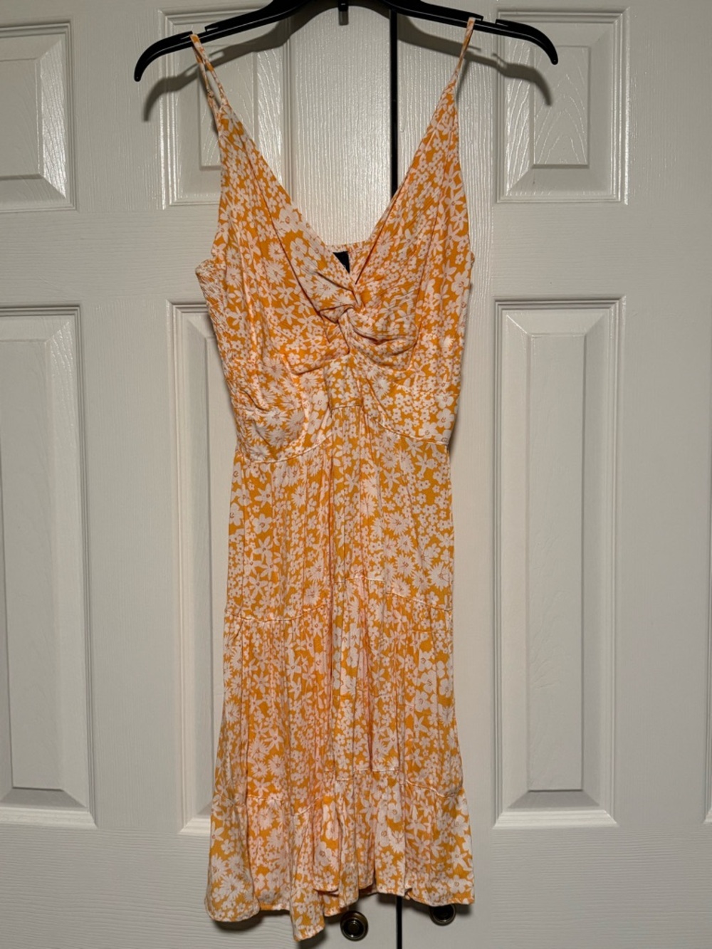 Angie Yellow and White Floral Knot-Front Midi Dress